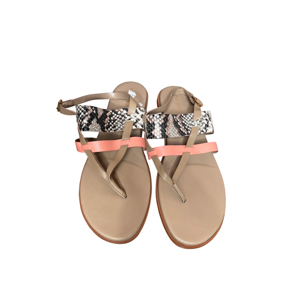Cole Haan Anica Thong Sandals Snakeskin Coral Leather Flat Strappy W19565 11B